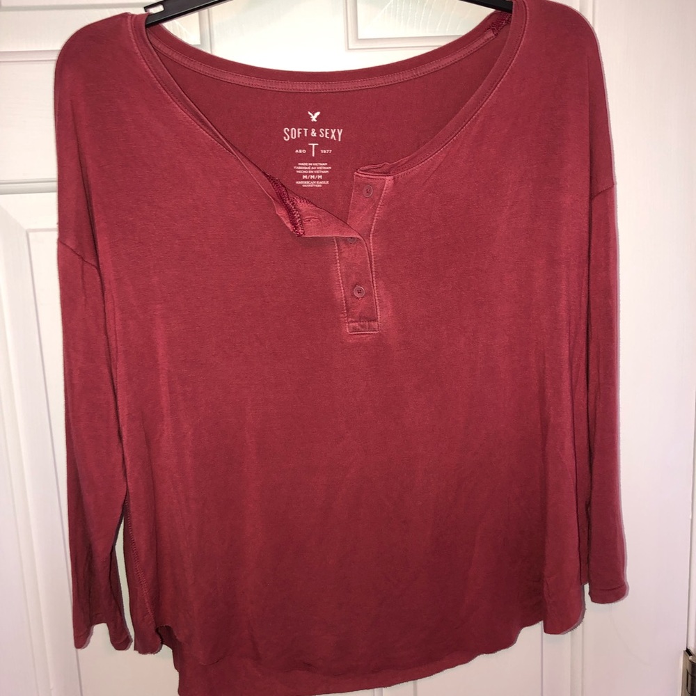 Red American Eagle Soft & Sexy Wideneck Top